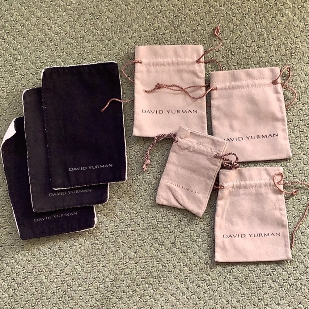 DAVID YURMAN authentic pouches set of 7, greige w brown pulls